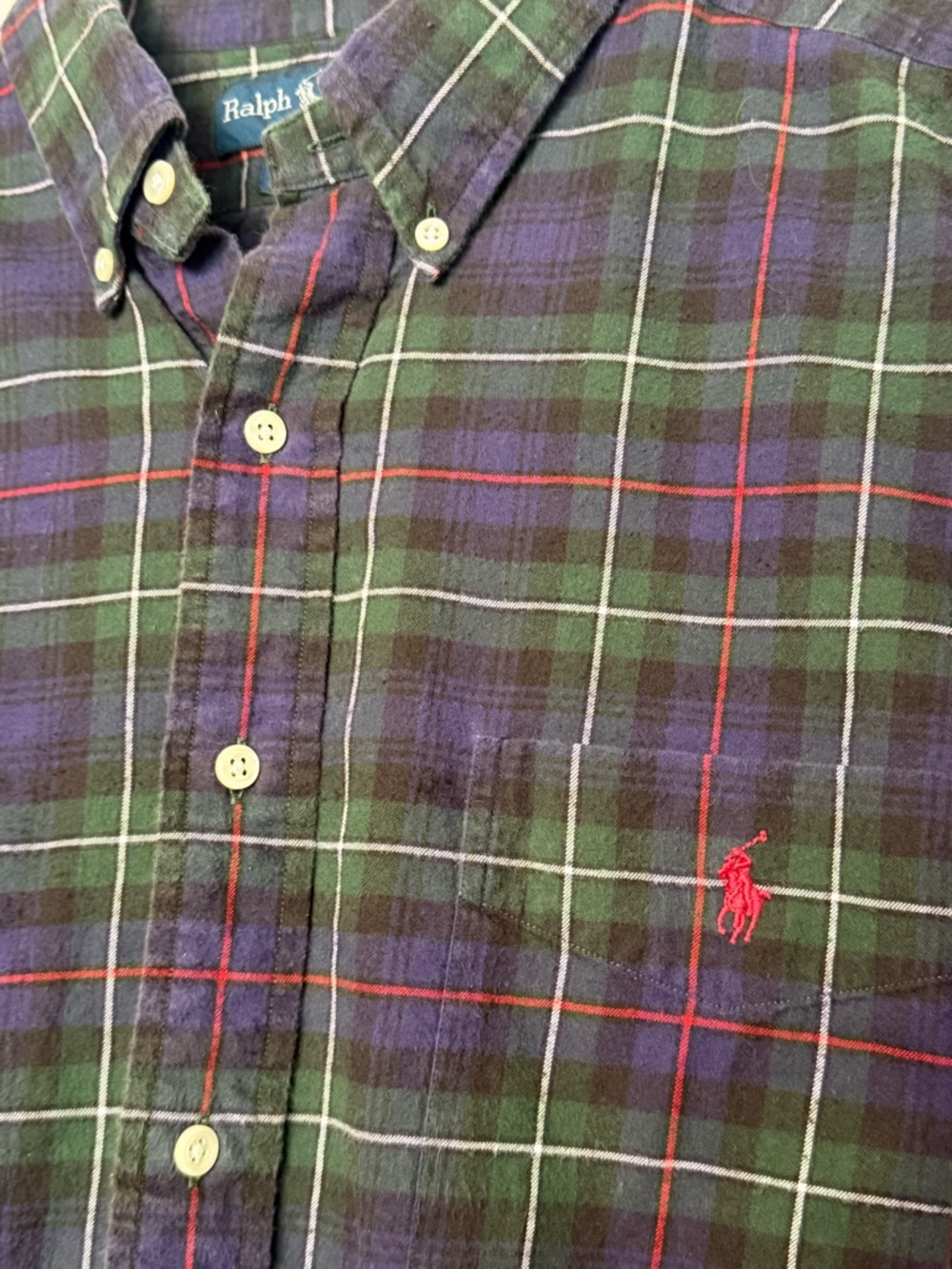 Ralph Lauren Navy mulitcolor Plaid Button-Down Shirt BLAKE fit Large